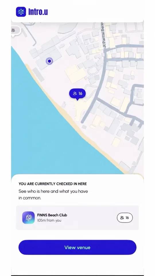 Intro.u map showing a checked-in venue